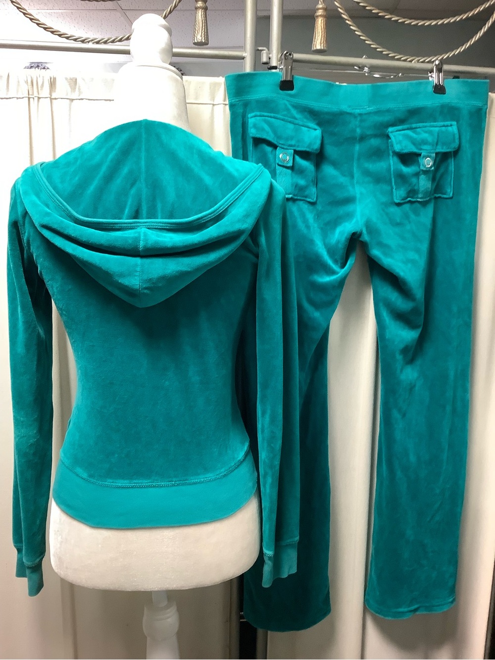 Juicy Couture Turquoise Velour Zip Hoodie XS Drawstring Pants 29” MP Tracksuit